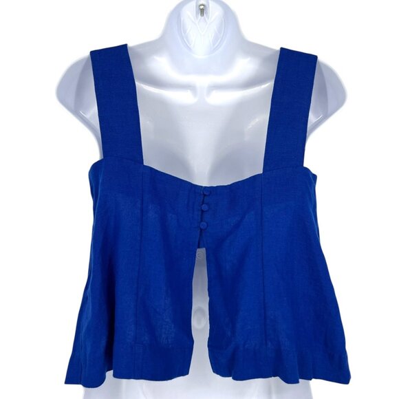 Madewell Curved-Neck Shell Tank Top Blue Linen Sleeveless Blue Size 00 NWT - Picture 4 of 9